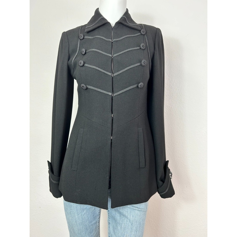 Vtg Zelda Black Military Jacket Blazer Soutache Frogging Steampunk Goth Size 2